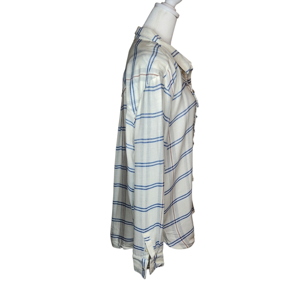 NEW Pilcro Plaid Tuxedo Ruffle Wool Blend Flannel Shirt Size Large - Picture 2 of 10